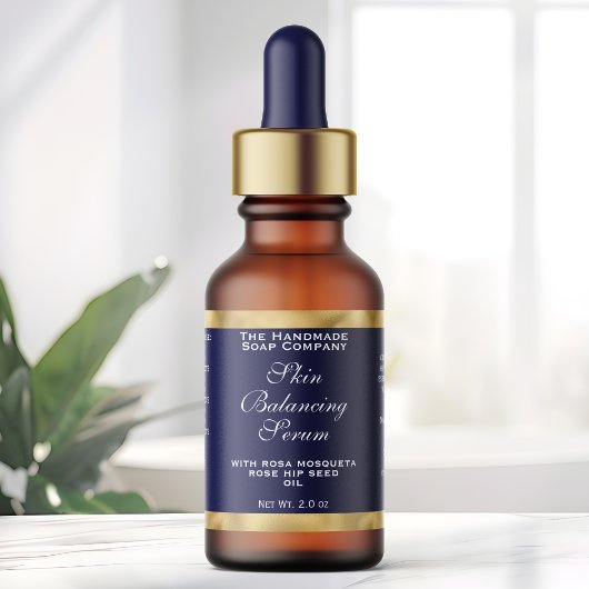 Navy Blue and Gold Cosmetics Dropper Bottle Label  ラベル