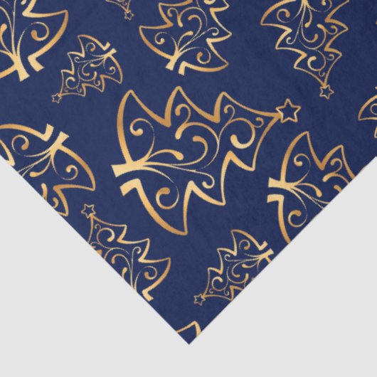 Navy Blue and Gold Elegant Christmas Trees 薄葉紙 (詳細)