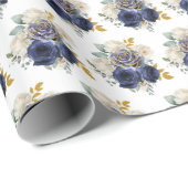 Navy Blue and Gold Elegant Flowers ラッピングペーパー (ロールコーナー)