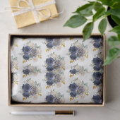 Navy Blue and Gold Elegant Flowers  薄葉紙 (ギフト)