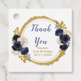 Navy Blue and Gold Elegant Flowers Birthday フェイバータグ