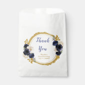 Navy Blue and Gold Elegant Flowers Birthday フェイバーバッグ (正面)