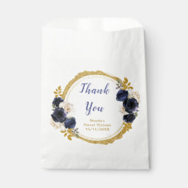 Navy Blue and Gold Elegant Flowers Sweet Sixteen フェイバーバッグ