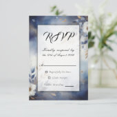 Navy Blue and Gold Floral Wedding  出欠カード (スタンド正面)