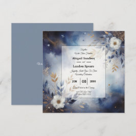 Navy Blue and Gold Floral Wedding  招待状