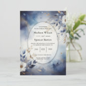 Navy Blue and Gold Floral Wedding 招待状 (スタンド正面)