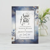 Navy Blue and Gold Floral Wedding Save the Date セーブザデート (スタンド正面)