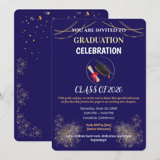 Navy Blue and Gold Graduation Party Save the Date  招待状