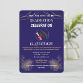 Navy Blue and Gold Graduation Party Save the Date  招待状 (スタンド正面)
