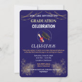 Navy Blue and Gold Graduation Party Save the Date  招待状 (正面)