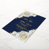  Navy Blue and Gold Ivory Roses Wedding 箔招待状 (回転した状態)