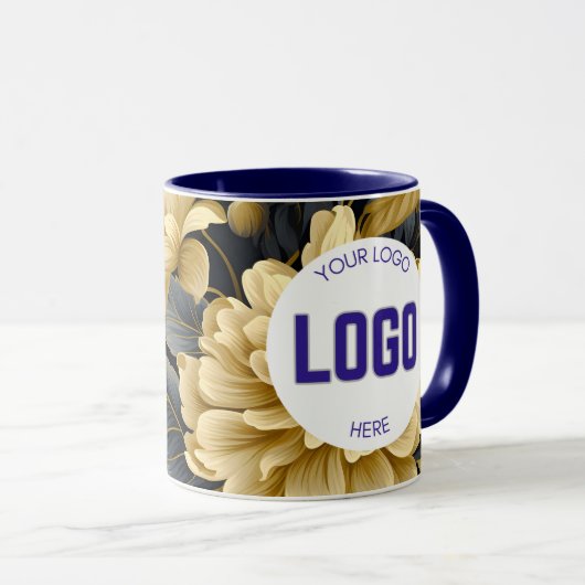 Navy Blue and Gold Modern Boho Custom Logo Mug マグカップ (正面右)