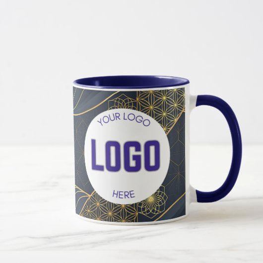 Navy Blue and Gold Modern Boho Custom Logo Mug マグカップ (右)
