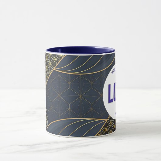 Navy Blue and Gold Modern Boho Custom Logo Mug マグカップ (中央)