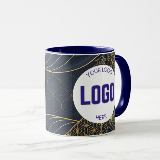 Navy Blue and Gold Modern Boho Custom Logo Mug マグカップ (正面右)