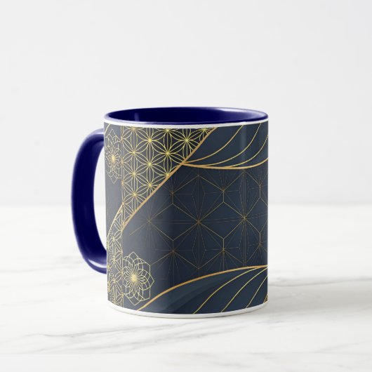 Navy Blue and Gold Modern Boho Custom Logo Mug マグカップ (正面左)