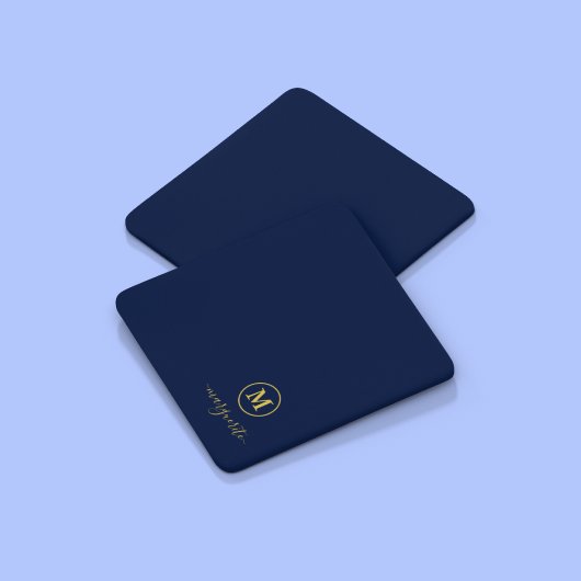 Navy Blue and Gold Monogram コースター