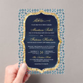 Navy Blue and Gold Moroccan Tile Islamic Wedding アクリル招待状 (インサイチュ (ポータブル))