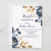 Navy Blue and Gold Peony Bridal Shower 招待状 (正面)