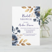 Navy Blue and Gold Peony Bridal Shower 招待状 (スタンド正面)