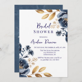 Navy Blue and Gold Peony Bridal Shower 招待状