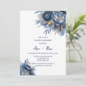Navy Blue and Gold Peony Flower Couples Shower 招待状 (スタンド正面)