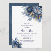 Navy Blue and Gold Peony Flower Couples Shower 招待状 (正面/裏面)
