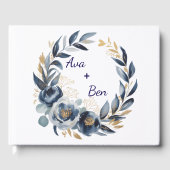 Navy Blue and Gold Peony Flower Wedding ゲストブック (正面)