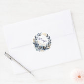 Navy Blue and Gold Peony Flower Wedding ラウンドシール (封筒)