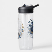 Navy Blue and Gold Peony Flower Wedding Bridesmaid ウォーターボトル (左面)