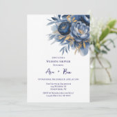 Navy Blue and Gold Peony Flower Wedding Shower 招待状 (スタンド正面)