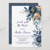Navy Blue and Gold Peony Lunch With The Bride 招待状 (正面/裏面)