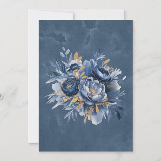 Navy Blue and Gold Peony Wedding Celebration 招待状 (裏面)