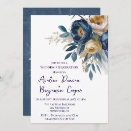 Navy Blue and Gold Peony Wedding Celebration  招待状