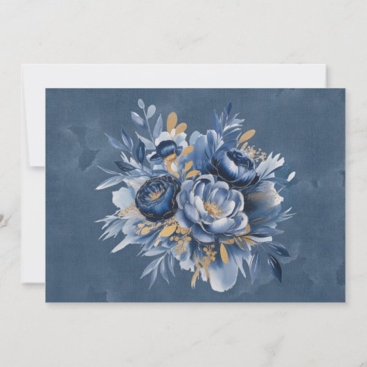 Navy Blue and Gold Peony Wedding Thank You Card (裏面)