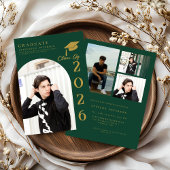 Navy Blue  and Gold Photo Graduation 招待状