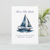 Navy Blue and Gold Sailboat Nautical Wedding セーブザデート (スタンド正面)