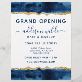 Navy Blue And Gold Watercolor Business チラシ