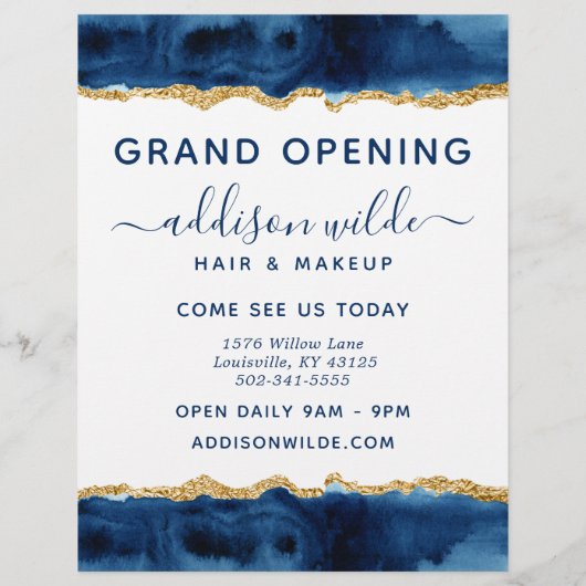 Navy Blue And Gold Watercolor Business チラシ (裏面)