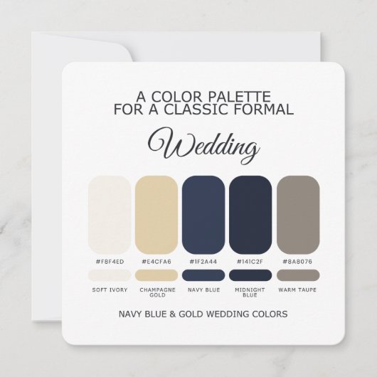 Navy Blue and Gold Wedding Color Palette Card 招待状 (正面)
