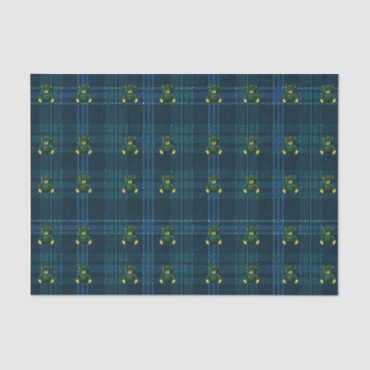Navy Blue and Green Teddy Tartan Tissue Paper 薄葉紙 (正面)