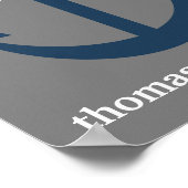 Navy Blue and Grey Anchor Monogram Nursery Print ポスター (角)