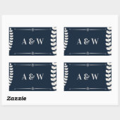 Navy Blue and Ivory Elegant Laurel Monogram Weddin 長方形シール (シート)