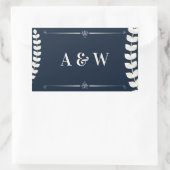 Navy Blue and Ivory Elegant Laurel Monogram Weddin 長方形シール (バッグ)
