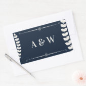 Navy Blue and Ivory Elegant Laurel Monogram Weddin 長方形シール (封筒)