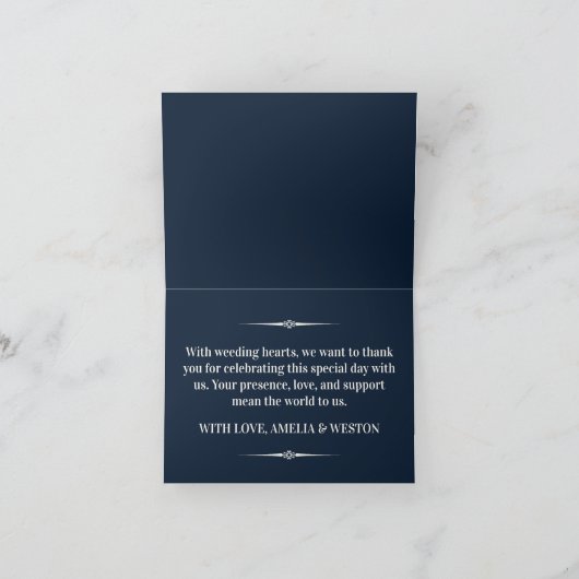 Navy Blue and Ivory Elegant Monogram Wedding サンキューカード (内部)