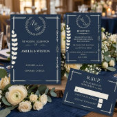Navy Blue and Ivory Elegant Monogram Wedding プログラム