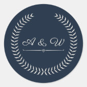 Navy Blue and Ivory Elegant Monogram Wedding ラウンドシール (正面)