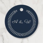 Navy Blue and Ivory Elegant Monogram Wedding Favor フェイバータグ (正面)