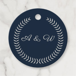 Navy Blue and Ivory Elegant Monogram Wedding Favor フェイバータグ